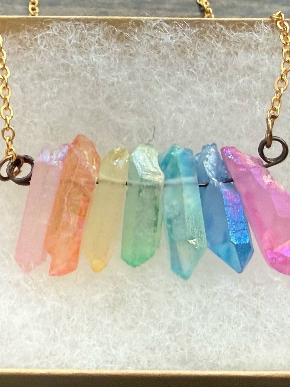 Natural Crystal Quartz Rainbow Necklace NWT